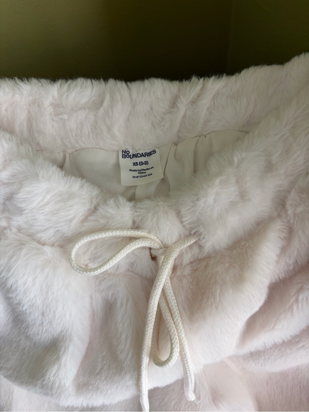 No Boundaries Faux Fur drawstring pants-White